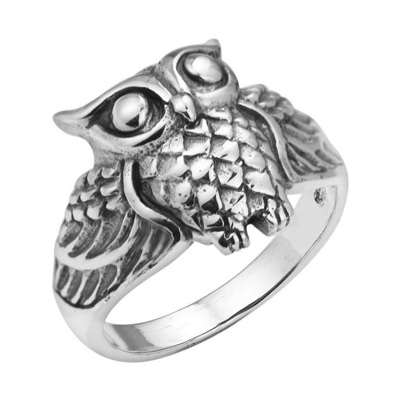 Vintage Midnight Owl Night Retro Animal .925 Sterling Silver Ring-6