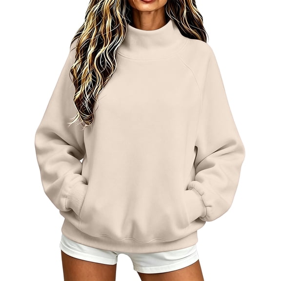 Maplenight Womens Mock Neck Sweatshirt Raglan Sleeve Loose Fit Oversized Pullover Tops Long Sleeve Warm Sweatshirts with Pocket