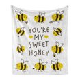 thumbnail image 1 of Cartoon Soft Flannel Fleece Throw Blanket, You're My Honey Typography with Happy Bees and Hearts, Cozy Plush for Indoor and Outdoor Use, 50" x 70", Yellow Dark Brown, by Ambesonne, 1 of 5