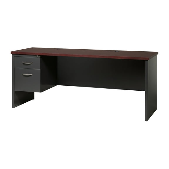 Hirsh Industries B2248101 Modular Steel Credenza - Single Left Pedestal - 72 x 24 in. - Charcoal & Mahogany