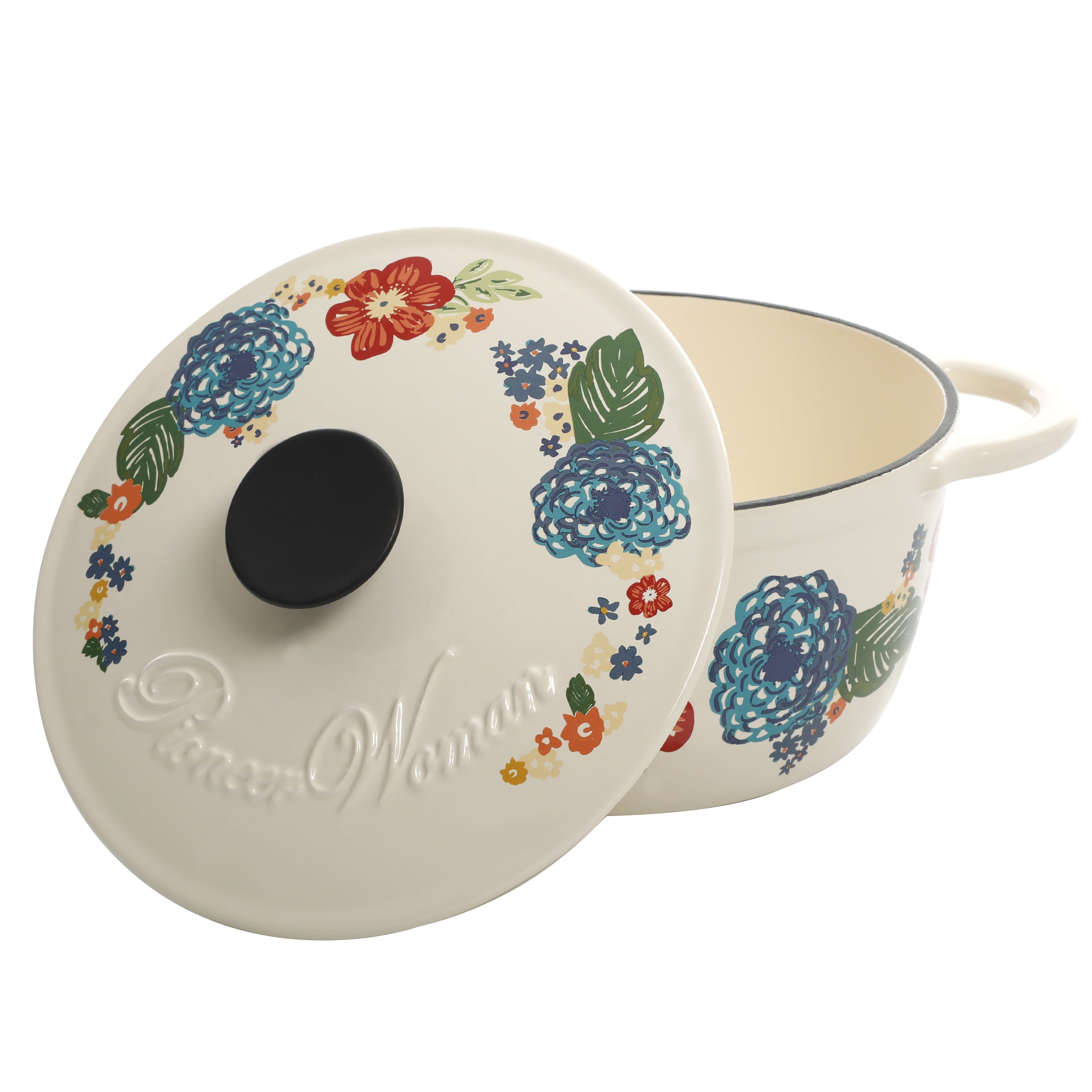  The Pioneer Woman Timeless Beauty Vintage Floral 3-Quart  Enameled Cast Iron Casserole w/Lid: Home & Kitchen
