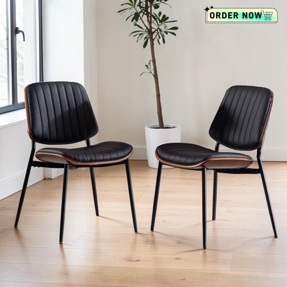 Tcbosik 2 Pack Upholstered Kitchen & Dining Room Chairs, Faux Leather Armless Accent Chair with Metal Legs for Living Room, Black