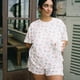 thumbnail image 5 of Pijama estampado de manga corta europeo y americano, camiseta con cuello redondo dividido, pantalones cortos, traje holgado, ropa de hogar para mujer, 5 of 6