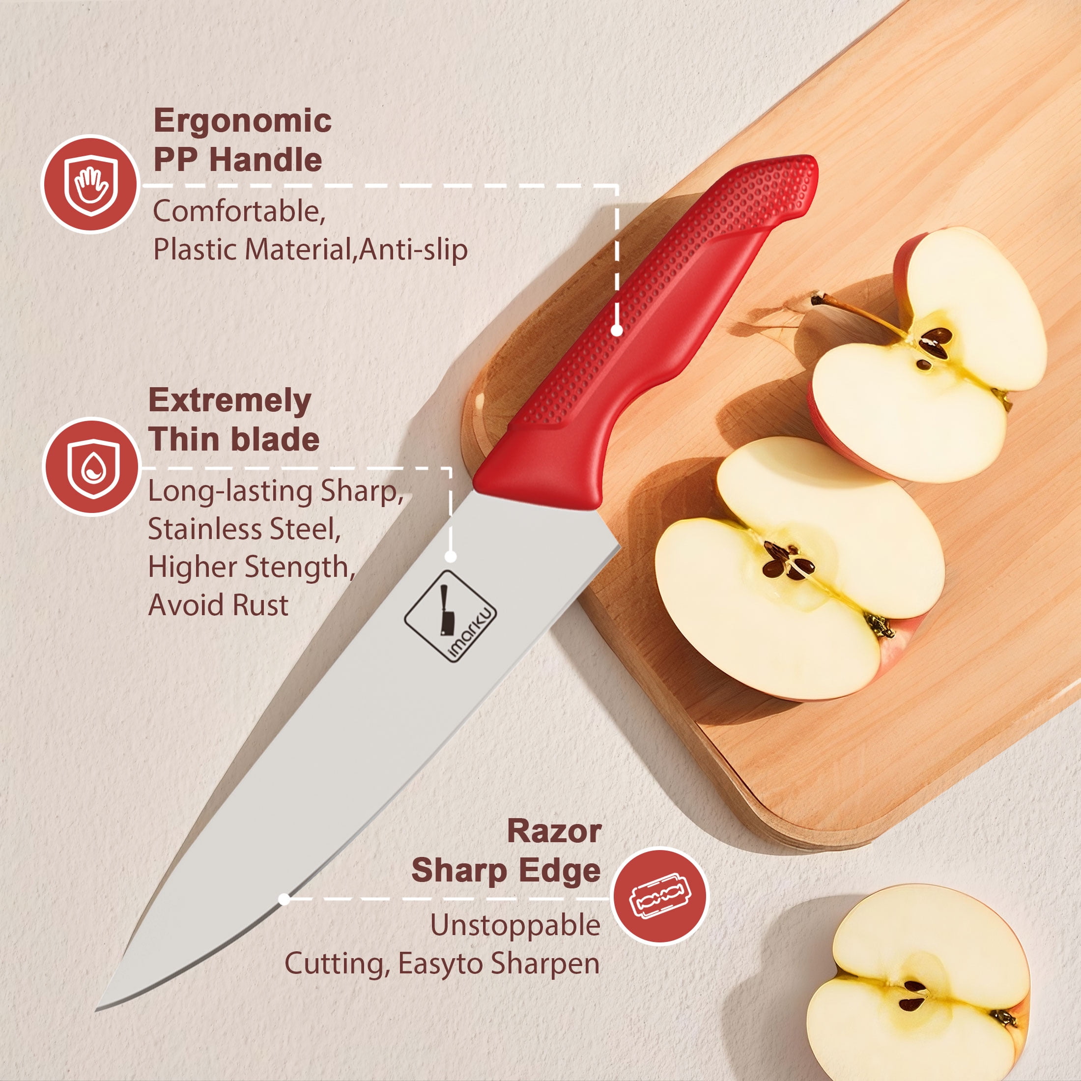 imarku 14-Piece Stainless Steel Kitchen Knife Block Set with Ergonomic Handles,Best Holiday Gifts,Red,Fathers Day Gifts