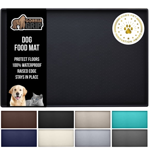 GORILLA GRIP Silicone Pet Feeding Mat, 100% Waterproof, Protects Floors, 18.5x11.5 Black