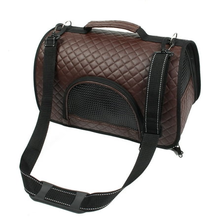 Travel Soft Faux Leather Meshy Zipper Pocket Design Pet Carrier Tote Bag Brown - www.bagsaleusa.com