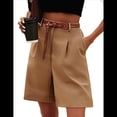 thumbnail image 2 of Pantalones Cortos de Verano para Mujer, con Cintura Elástica, Pierna y Hasta la Rodilla, con Bolsillos, Color Camello, Talla M, 2 of 8