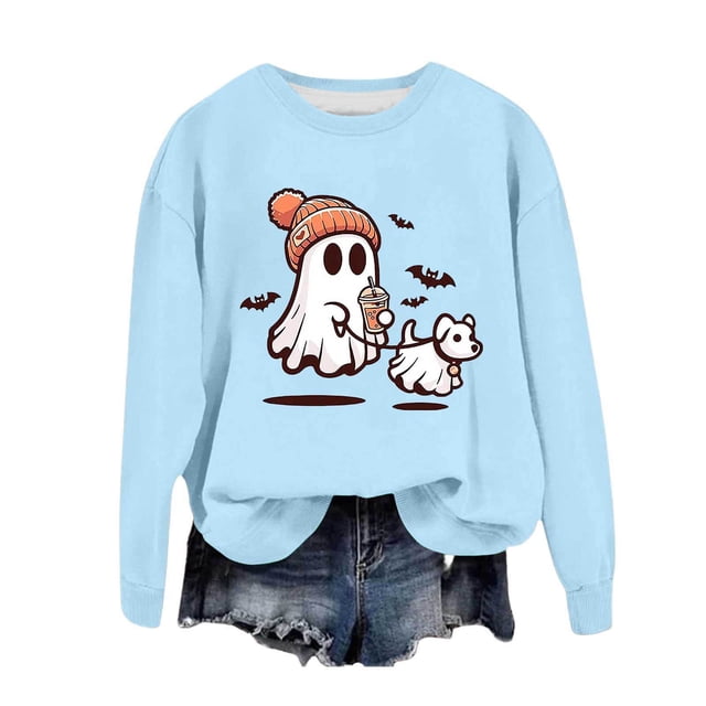 WEAIXIMIUNG Chandails en Molleton pour Femmes Coupe Ample Automne Imprimé Col Rond Pull Décontracté Manches Longues Blouse Ample