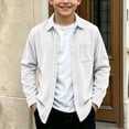 thumbnail image 2 of Kaemgyyd Boys Fall Corduroy Shacket Jacket Long Sleeve Button down Collar Shirts Kids Solid Color Casual Clothes for School（White,14-15 Years）, 2 of 9