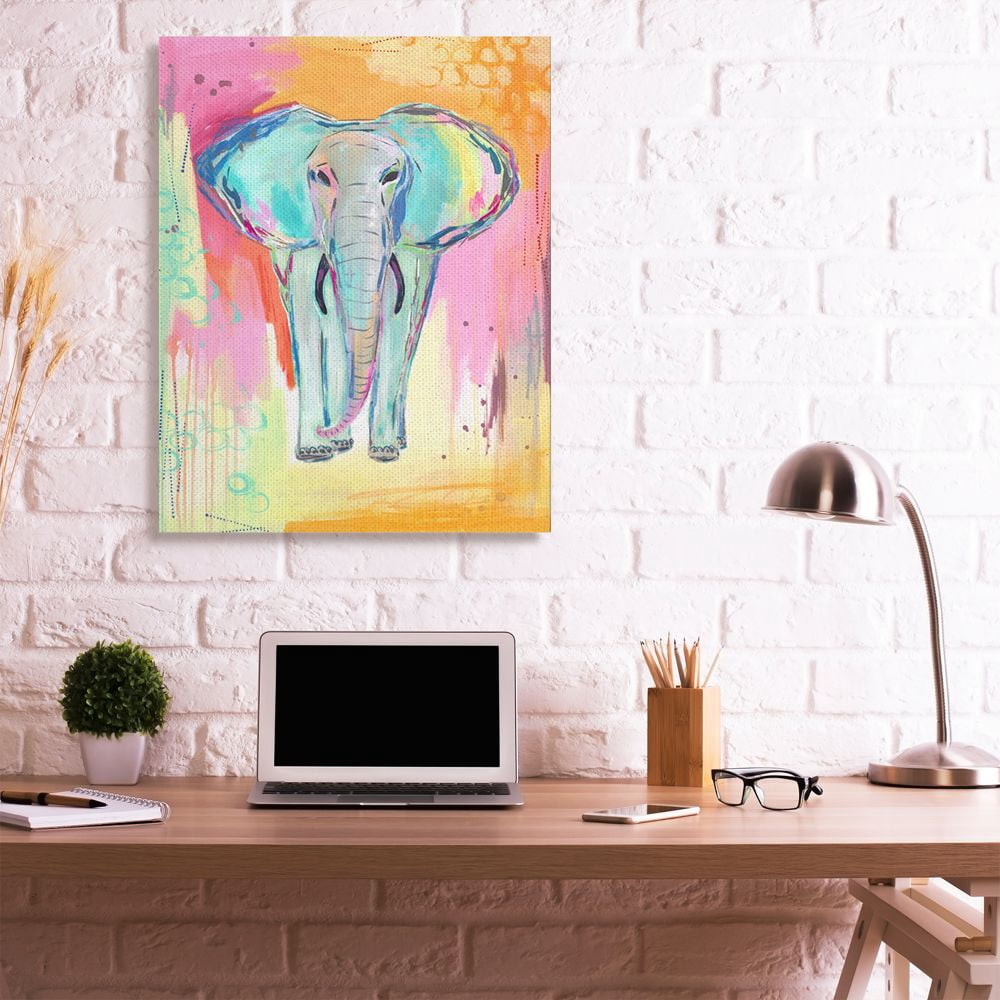 Stupell Industries Colorful Elephant with Abstract Pastel Background Canvas Wall Art Design by Jennifer McCully, 36" x 48"