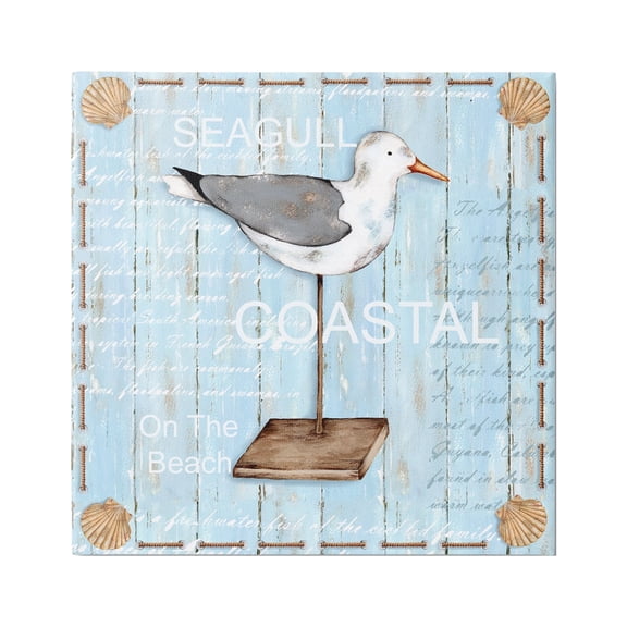 Stupell Industries Rustic Blue Seagull Animals & Insects Painting Gallery Wrapped Canvas Print Wall Art, 17 x 17