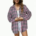 thumbnail image 2 of Towmus Womens Plus Size Button Down Flannel Shirts Long Sleeve Plaid Shackets Business Casual Blouse Top, 2 of 8