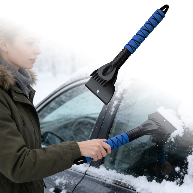 Creatine Heavy Duty Brush And Ice Scraper With Extendable Telescoping Handle For Windshield Windows Winter Cleaning