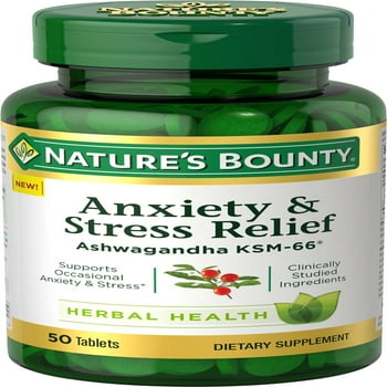 Natures Bounty Anxiety & Stress  Supplement, Ashwagandha KSM 66, 50 Ct
