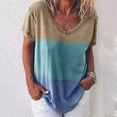 thumbnail image 1 of Pntutb - Camiseta de manga corta con cuello en V para mujer con letras informales a rayas Pntutb Pntutb-562, 1 of 3