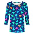 thumbnail image 5 of DondPO T-Shirts pour Femmes Imprimé Cœur Manches 3/4 Col Rond T-Shirts Graphiques Tops de Vacances T-Shirts Tendance Bleu m Liquidation!, 5 of 5