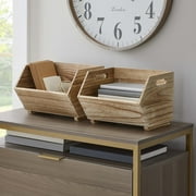 Better Homes & Gardens 2-Piece Set Natural Wood Stacking Open Front Decorative Storage Bins, 11 in x 16.5 in x 10 in