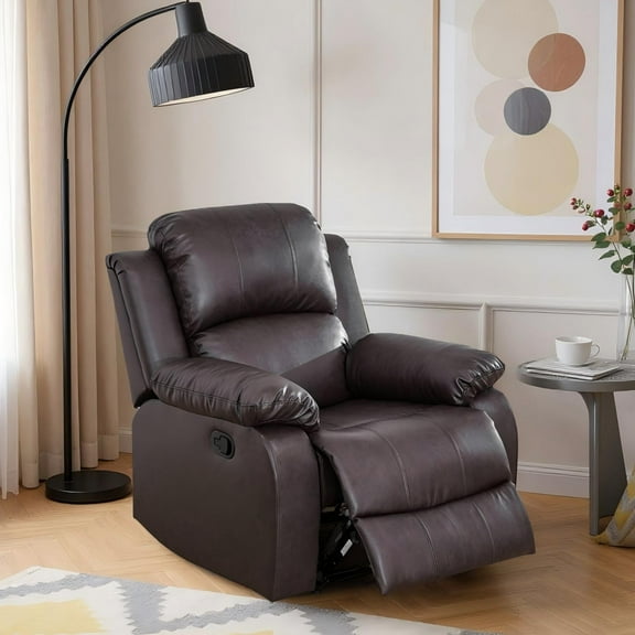 BSHTI Semi PU And PVC Unit Sofa Living Room Sofa, Double Layers Springs Structure, 110-115°Adjusting Backrest, Breathing Leather, Scratch-Resistant, Brown