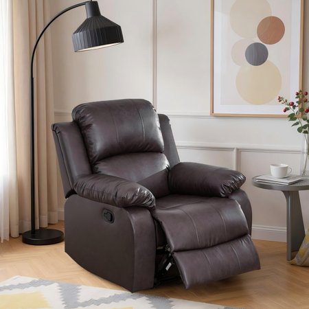 BSHTI Semi PU And PVC Unit Sofa Living Room Sofa, Double Layers Springs Structure, 110-115°Adjusting Backrest, Breathing Leather, Scratch-Resistant, Brown