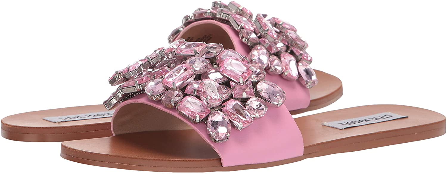 Steve Madden Brionna Slides Oversize Rhinestone Adorns Slip On Flat Sandals  Pink (6, Pink) - Walmart.com