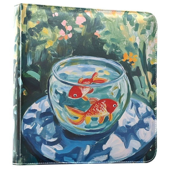 FORMRS 3 Ring Photo Album 4"x6" Self Adhesive Large Capacity PU Leather Cover, Red Goldfish