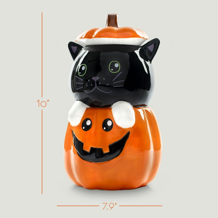 100 North Black Cat Pumpkin 11 x 6.3 Dolomite Ceramic Halloween