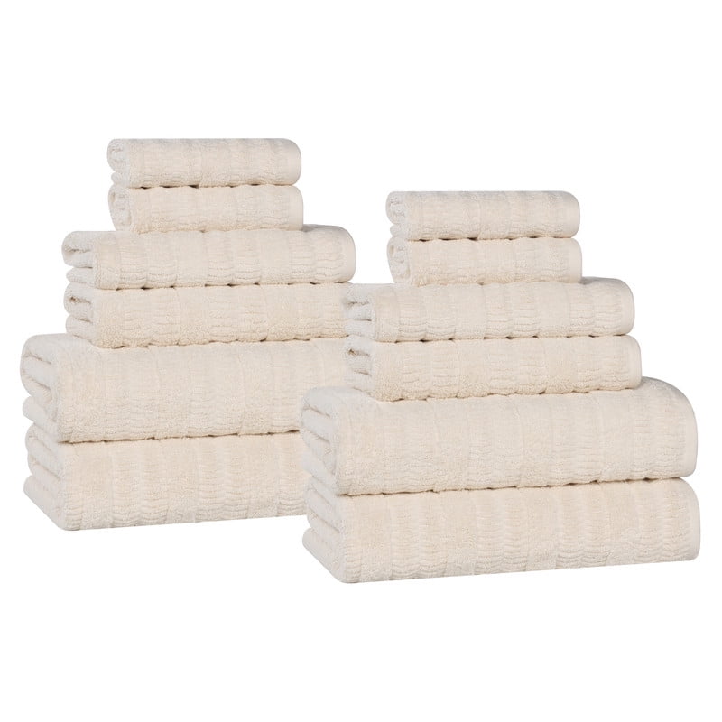 Superior Mika Smart Twist Cotton Medium Weight 12 Piece Towel Set, Quick Dry Towels, Ivory