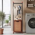 thumbnail image 2 of VECELO Rolling Laundry Basket with Hanging Bar & Lid, Laundry Hamper with Clothes Rack and Wheels, Movable Multipurpose Sorter Basket for Dirty Clothes Storage, for Bathroom, Laundry and Dorm, Brown, 2 of 9