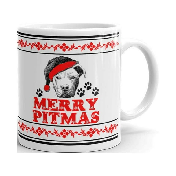 Merry Pitmas Christmas Dog Funny Coffee Tea Ceramic Mug Office Work Cup Gift 11 Oz
