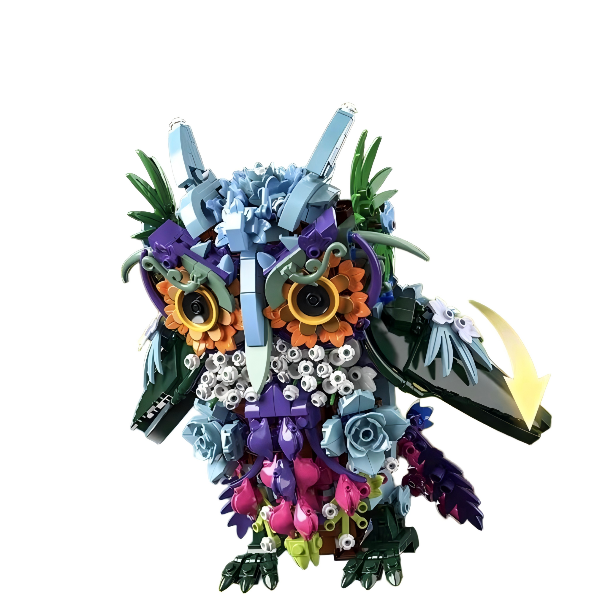 Flower Owl Building Set, Creative Floral Animal Model Kit for Display, Home Office Table Centerpiece Decor (1358 Pcs)