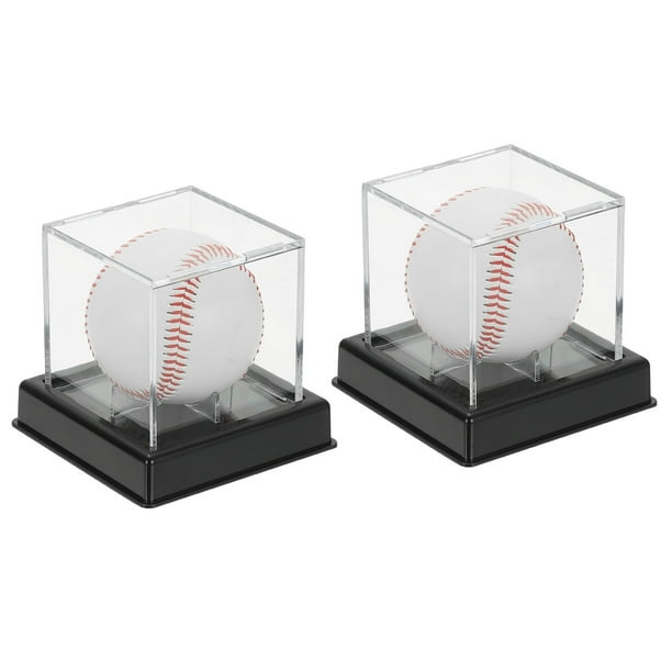 Uxcell 2pcs Caja de Exhibición de Béisbol con Base de Madera Cubo de Acrílico Transparente para Sostener