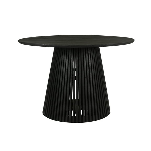 Bohemian Bliss Round Side Table Handcrafted Black Mango Wood with Slatted Flared Base, Stylish Boho Accent for Living Room or Bedroom