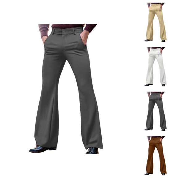 Bell Bottom Pants for Men 2026 Retro Casual Flared Trousers Dress Pants with Pockets 70s Disco Outfits