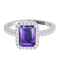 thumbnail image 2 of Mauli Jewels Rings for Women 3.15 Carat Diamond and Emerald Shaped Amethyst Ring 4-prong 10K White Gold, 2 of 6