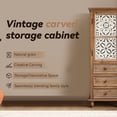 thumbnail image 3 of GDF Studio 54" Rustic Tall Narrow Storage Cabinet, Cutout Floral Door and 3 Drawers, Living Room, Kitchen, Natural, 3 of 9