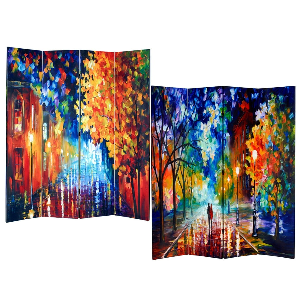 Roundhill Furniture Double Sided Painted Canvas 4 Panel Room Divider