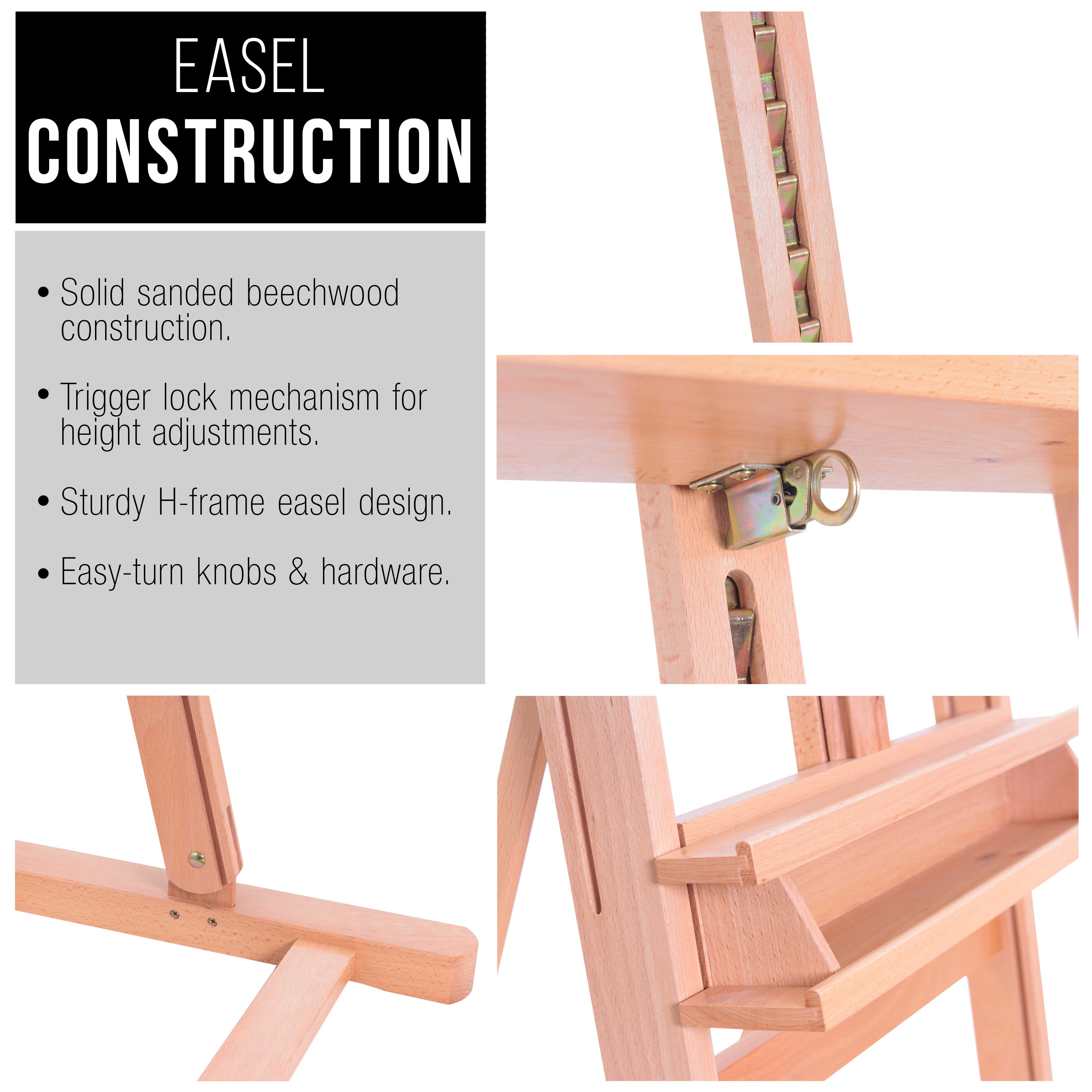 U.S. Art Supply Wooden H-Frame Studio Easel with Artist Storage Tray - Adjustable Mast Beechwood Stand, Holds 48" Canvas
