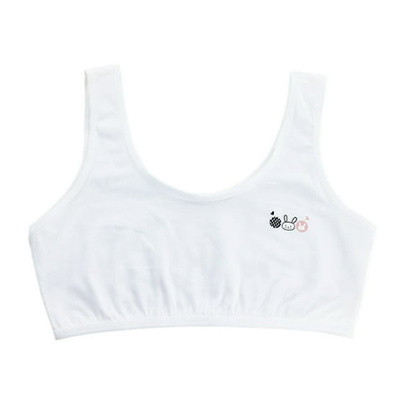 

Whigetiy Student Puberty Girls Single Layer Underwear Cartoon Rabbit Print Contrast Color Training Bra Wide Straps Non-Padded Sport for Tank Crop Top 7-16 Years