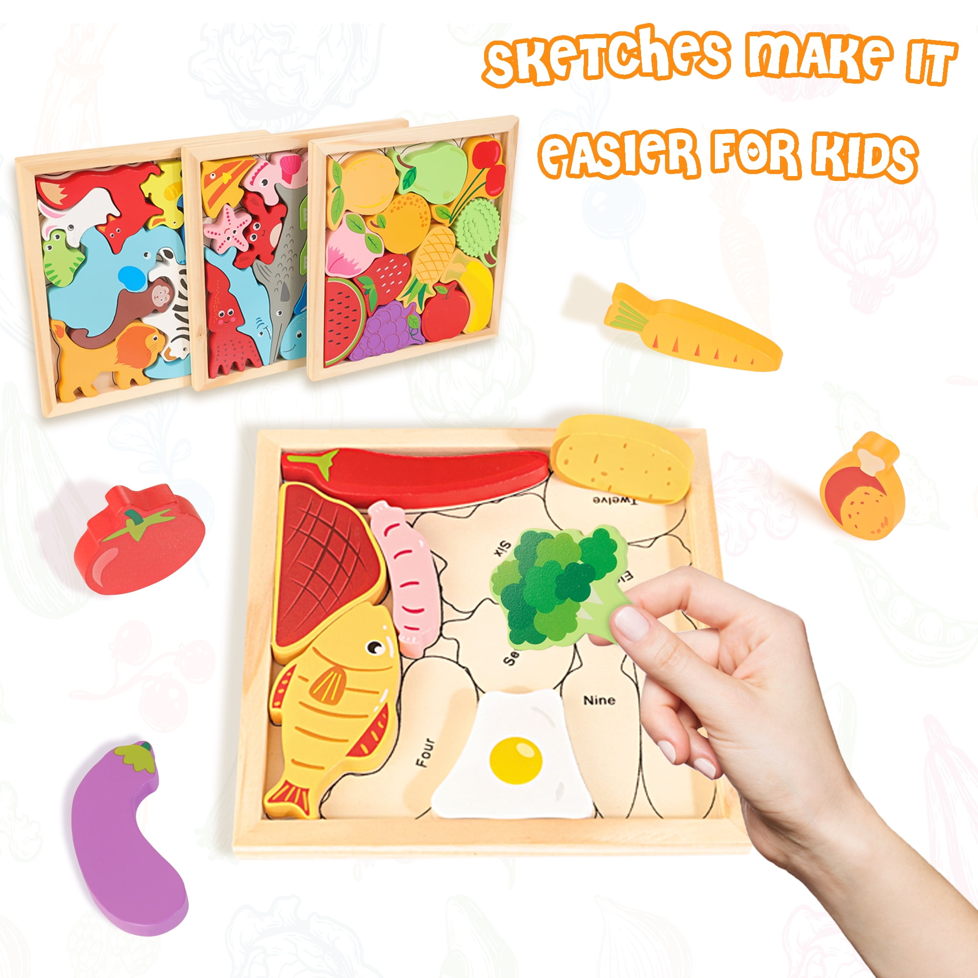 Cognisprings World Food Puzzles for Kids Ages 4-8 - Food Games - Jigsaw Puzzles - 64 Pcs Puzzle Games - Kids, Toddler Puzzles - Food Learning