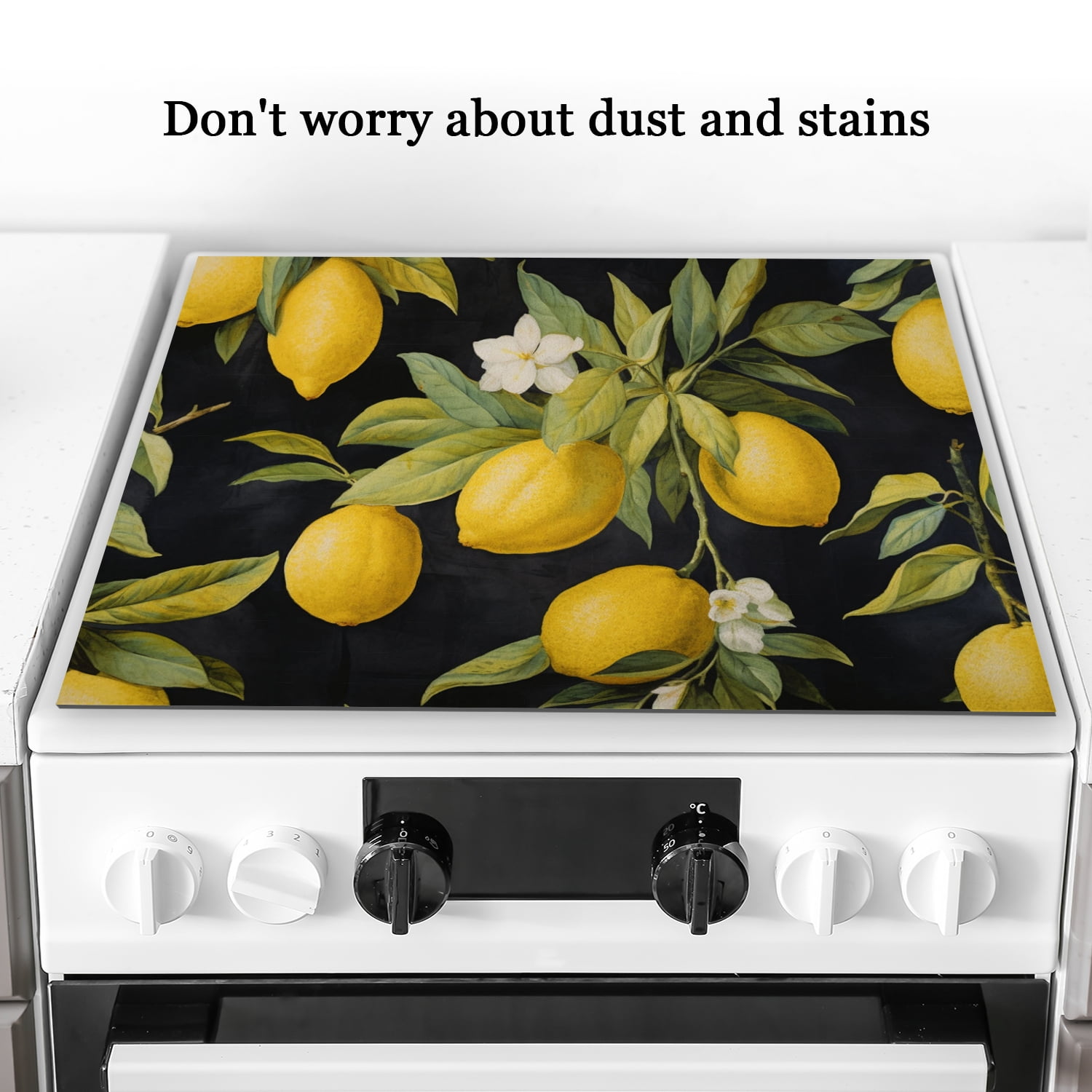 Square Stove Mats for Glass Stove Top, Fresh Lemon, Heat Resistant Ceramic Cooktop Cover, Glass Induction Cooktop Protector mat, Non-slip Foldable Decoration pad for Kitchen RV (28×20 Inch)
