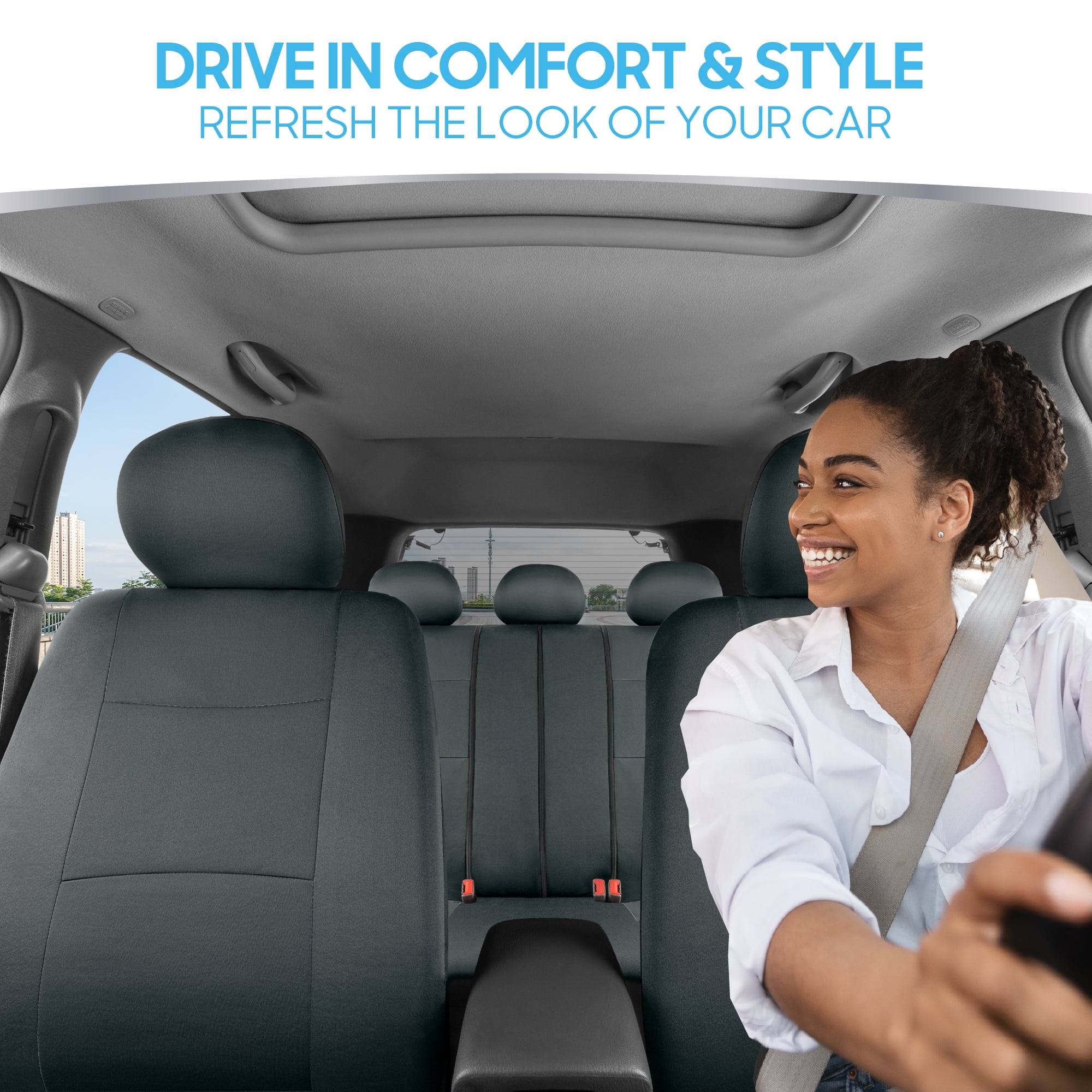 BDK PolyPro Car Seat Covers Full Set in Solid Charcoal – Front and Rear Split Bench Seat Covers for Cars, Easy to Install, Accessories for Auto Trucks Van SUV