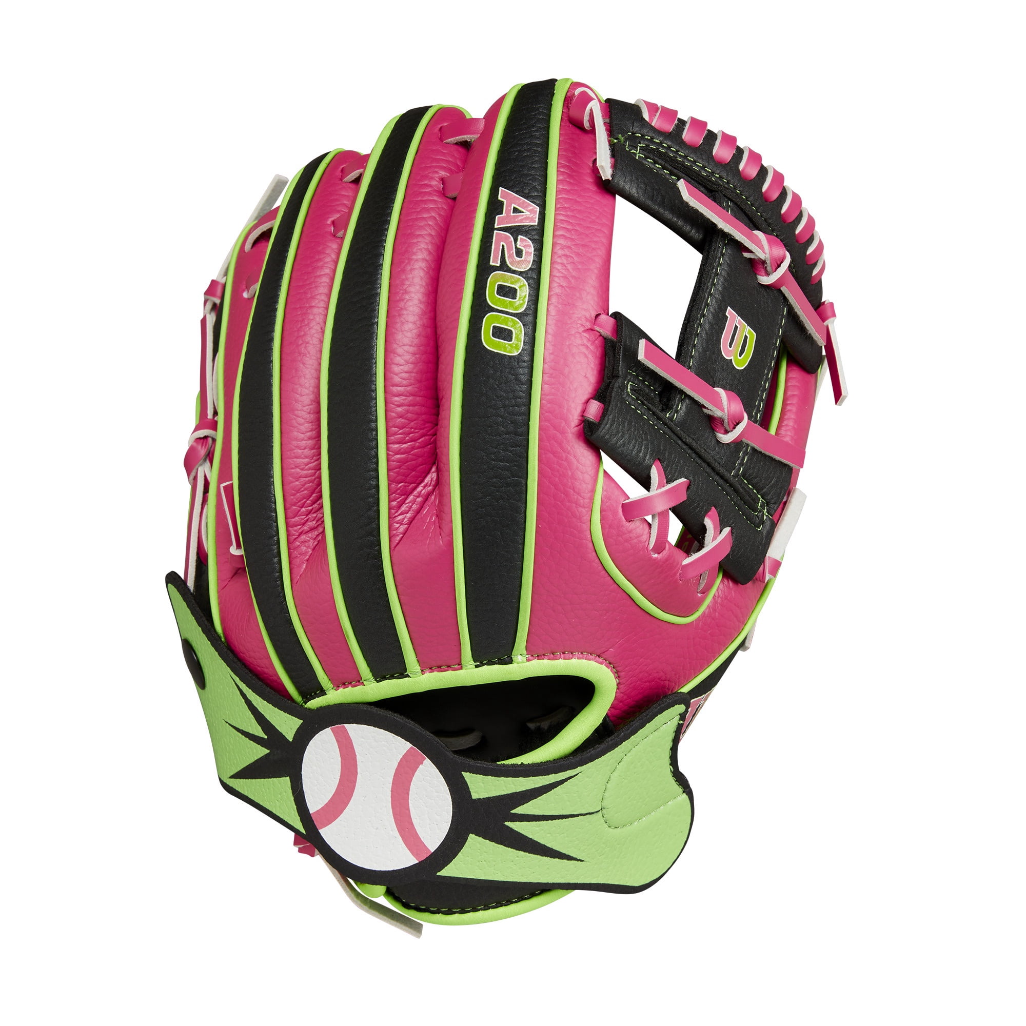 Wilson 2024 A200 EZ Catch™ Party Animals™ 10” T-Ball Glove - Hot Pink/Neon Green/Black, Right Hand Throw