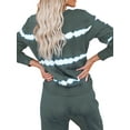 thumbnail image 4 of Niuer Ladies Nightwear Suit 2 Pieces Pajamas Set Crew Neck Pjs Elastic Waist Trousers Home Clothes Sleep Sleepwear Outfits Gray Green M, 4 of 6