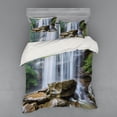 thumbnail image 1 of Ambesonne Landscape Bedding Set 4 Pcs, Tropical Waterfalls, Queen, White Green and Brown, 1 of 3