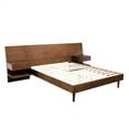 King Size Bed with Attached Nightstands, Pecan Finish, Solid Wood