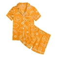 thumbnail image 4 of Gelikeya Kids Silk Pajamas Girls Size 6-7 Halloween Pajamas Short Sleeves Collared Graphic Tees Shorts 2pcs Outfits All Saints' Day Sleepwear Teen Girl Clothes 2-13Y (Orange, 6-7 Years), 4 of 5