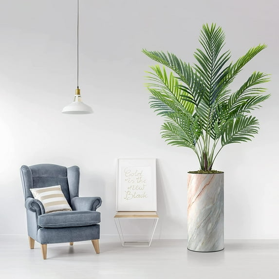 Artificial Tree in Modern Granite Effect Planter, Fake Areca Tropical Palm Silk Tree for Indoor and Outdoor Home Decoration - 66" Overall Tall (Plant Pot Plus Tree)