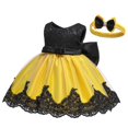 thumbnail image 3 of Aayomet Girls Dresses Baby Girls Lace Bowknot Princess Wedding Formal Tutu Dress+Headband Set Clothes,Yellow 3-6 Months, 3 of 5