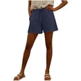 thumbnail image 2 of Cagogo Womens Elastic Waist Flowy Shorts Casual Loose Boho Beach Vacation Shorts Solid Summer Travel Denim Style Lounge Pants for Women, Navy S, 2 of 5