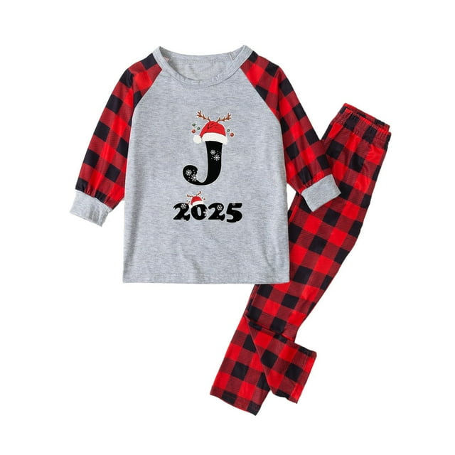 Birdeem Ensemble de Pyjama Parent-Enfant de Noël à la Mode, Tenue d'Intérieur à Carreaux, Col Rond à Manches Longues pour Enfant, Pantalon de Pyjama de Noël